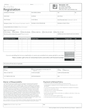 Worcester JCC Activity Registration Form