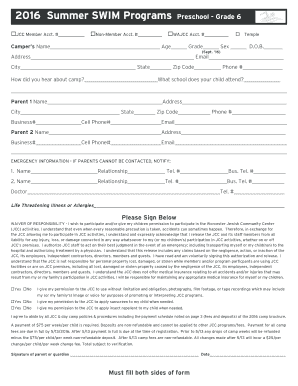 Massachusetts Summer Camp Registration Form