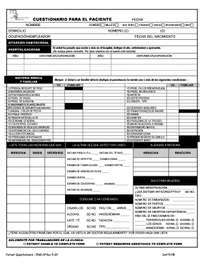 Cuestionario de Historia Médica del Paciente