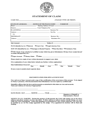 Louisiana Statement of Claim