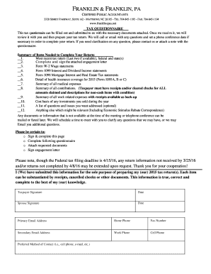 US Federal Tax Questionnaire