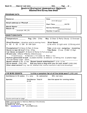 Beached Bird Survey Data Sheet