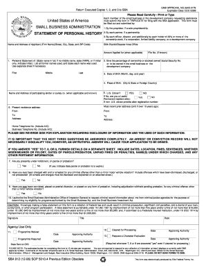 SBA Statement of Personal History Form