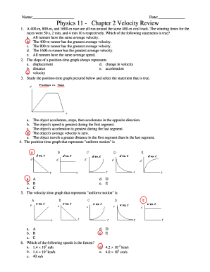 Physics 11 Chapter 2 Velocity Review Worksheet