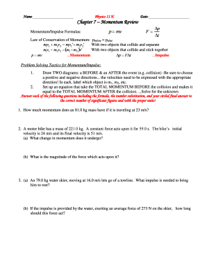 Physics 11 Momentum Review Worksheet
