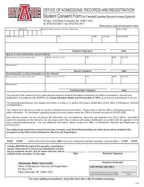 Arkansas State University Parental Access Consent Form