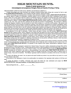 HIGH MOUNTAIN HUNTS Release of Liability Agreement