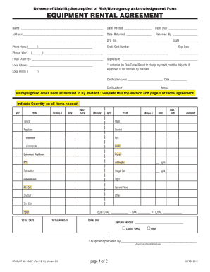Scuba Equipment Rental Agreement and Liability Release