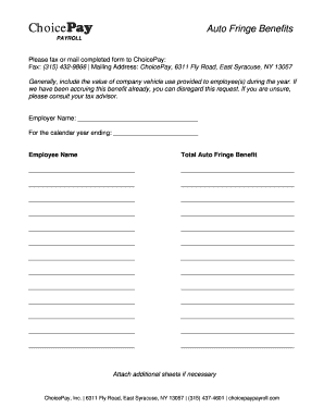 Auto Fringe Benefits Payroll Form