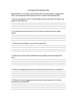 Student Learning Self Evaluation Quiz