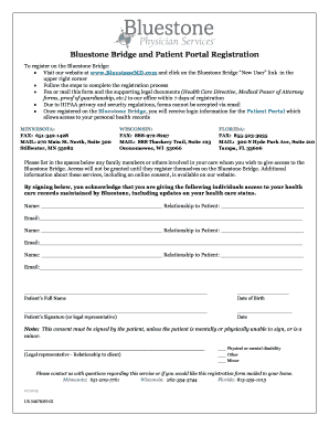 Bluestone Bridge Patient Portal Registration Form