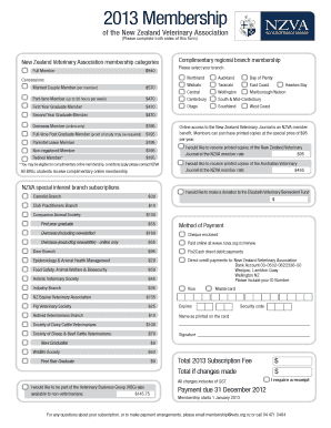 New Zealand Veterinary Association Membership Form