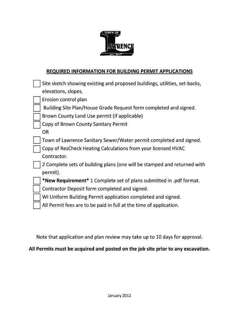 Fillable Online REQUIRED INFORMATION FOR BUILDING PERMIT APPLICATIONS