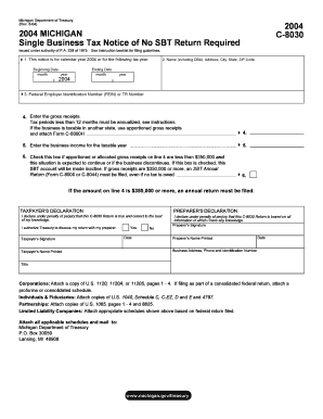 Michigan C-8030 Single Business Tax Notice