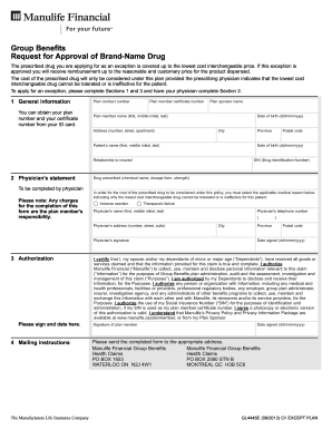 Group Benefits Brand-Name Drug Exception Request