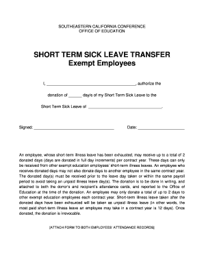 SHORT TERM SICK LEAVE TRANSFER Exempt Employees - secceducation