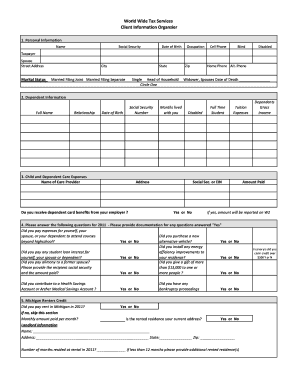 Client Information Organizer for US Tax Filing