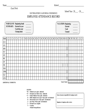 Southeastern California Conference Employee Attendance Record