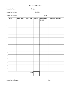 Silver Cord Time Sheet and Journal