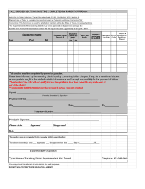 Texas Student Transfer Form