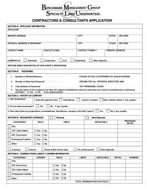 Contractors and Consultants Application
