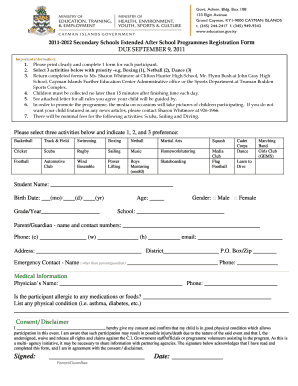 Secondary Schools Extended After School Programmes Registration Form