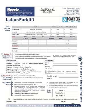 Brede Allied Labor and Forklift Rate Sheet