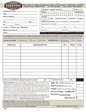 Midsouth Shooters Supply Order Form