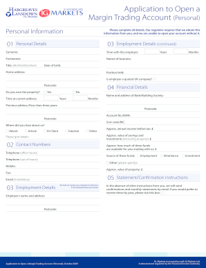 Application to Open a Margin Trading Account (Personal)