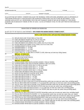 Horse Show Entry Form