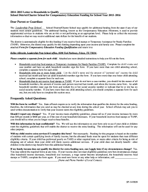 Texas Compensatory Education Funding Qualification Form