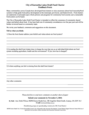 City of Kawartha Lakes Draft Food Charter Feedback Form - kawarthafieldnaturalists