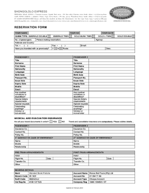Rovos Rail Tours Reservation Form