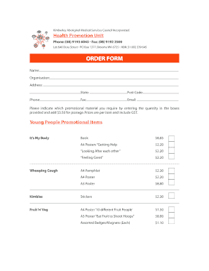 KAMSC Health Promotion Order Form
