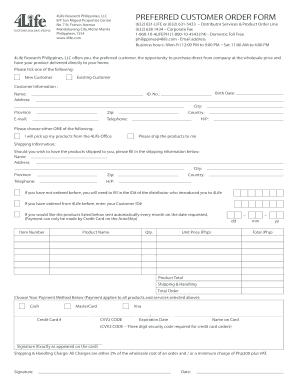 4Life Preferred Customer Order Form