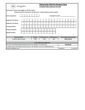 Netherlands VISA Fee Payment Form