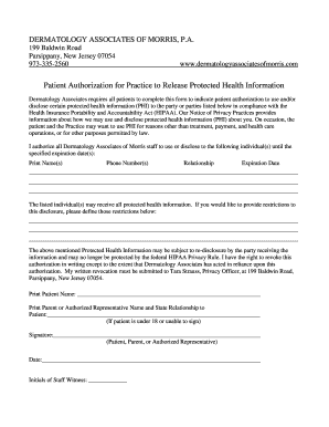 Patient Authorization for Practice to Release Protected Health Information