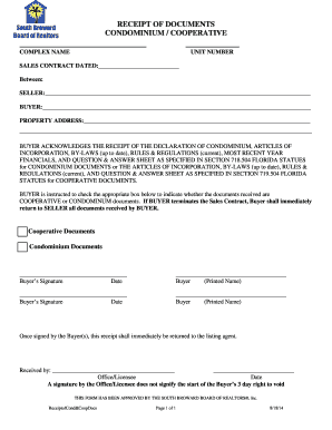 Condominium or Cooperative Documents Receipt