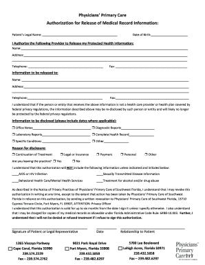 Medical Record Release Authorization Form