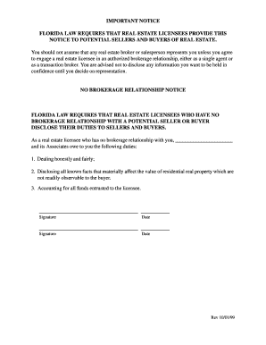 Florida No Brokerage Relationship Notice