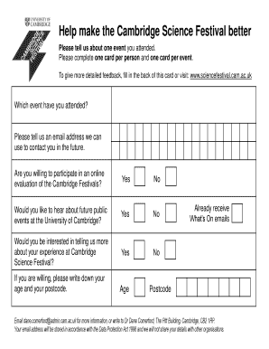 Cambridge Science Festival Feedback Form