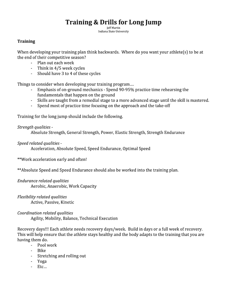 Fillable Online Training & Drills for Long Jump Fax Email Print pdfFiller