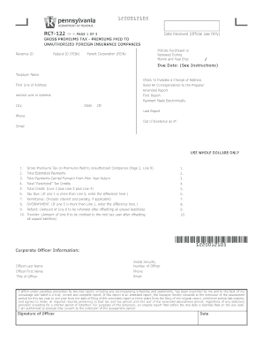 Gross Premiums Tax Form RCT-122