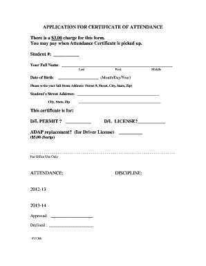 Application for Certificate of Attendance