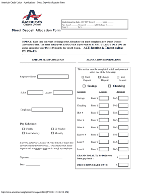 Direct Deposit Allocation Form