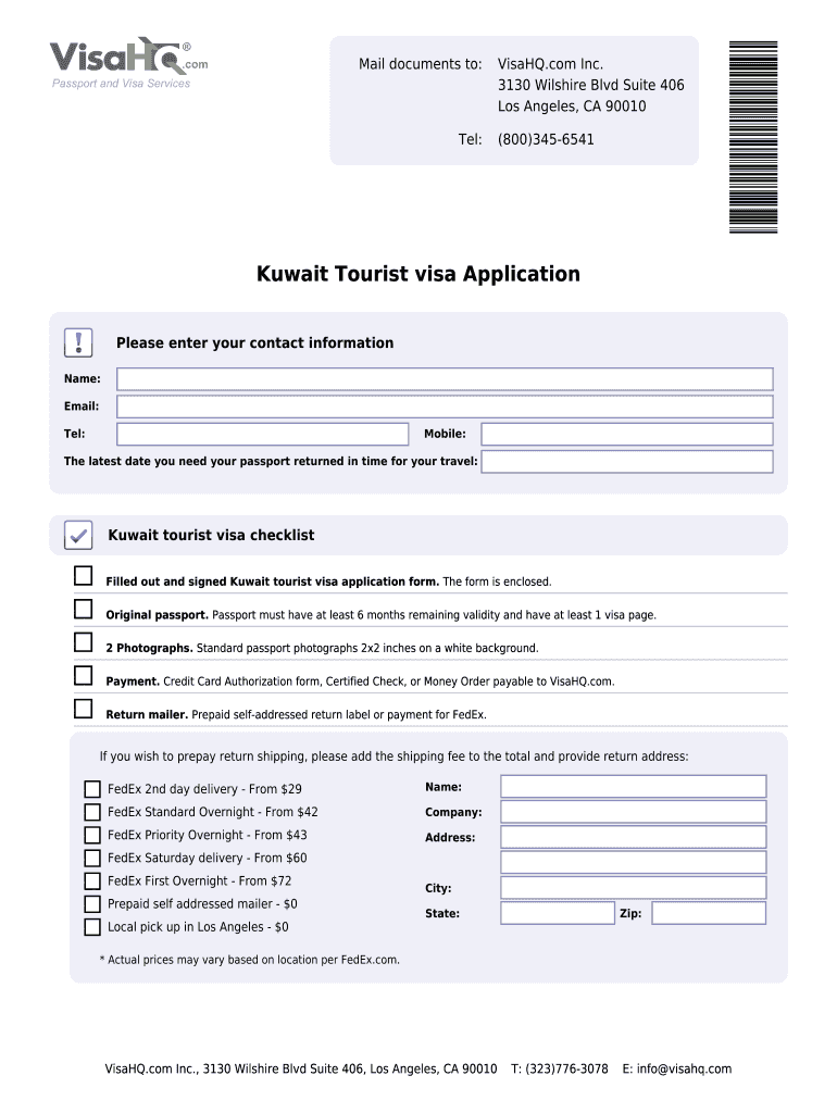 Fillable Online Kuwait Tourist visa Application Fax Email Print pdfFiller
