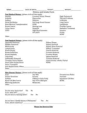 Medical History and Intake Form