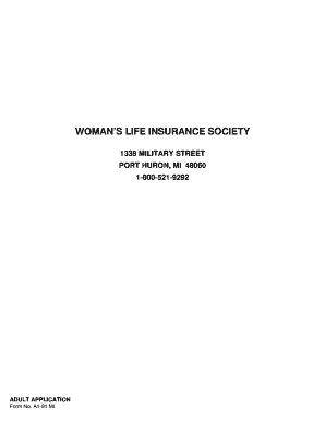 Woman’s Life Insurance Society Adult Application