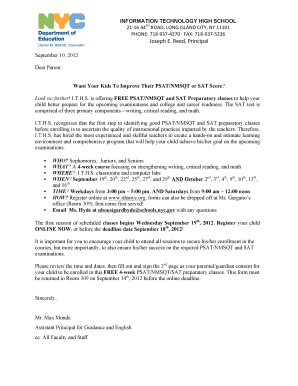 Consent letter from parents - Psat Nmsqt Sat Letter And Parent CONSENT Form FINALdoc - ithsnyc