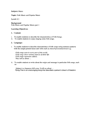 Folk Music Characteristics Worksheet